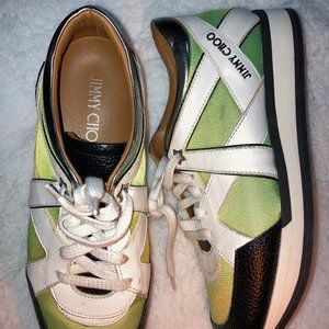 Jimmy Choo green and white leather sneakers